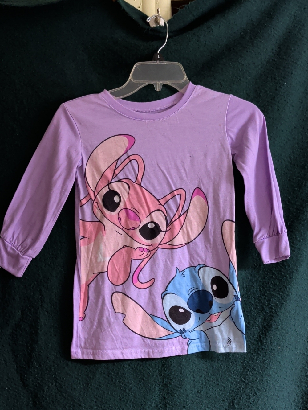 Kids' Lavender Long Sleeve Tee with Stitch & Angel Graphic